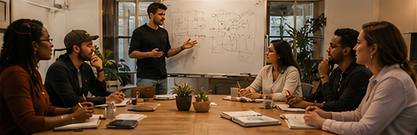 A group of real estate agents around a table during a live session